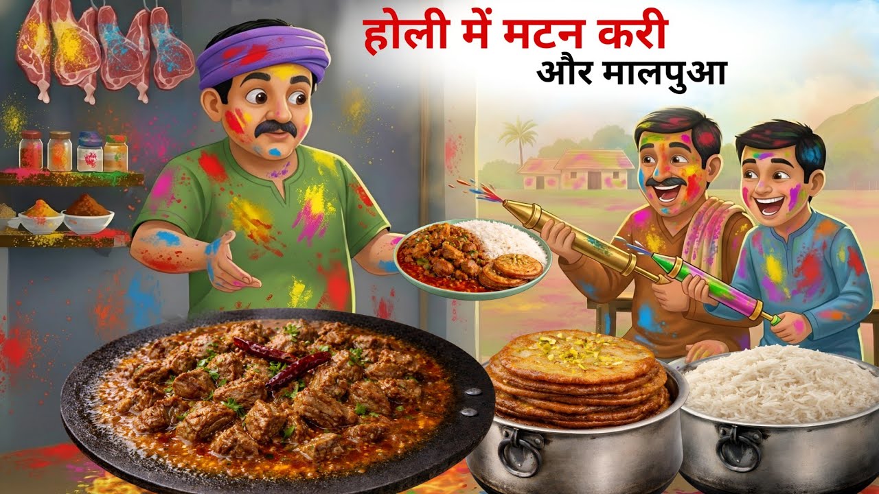होली में मटन करी और मालपुआ | Holi me mutton aur malpua | moral story | cartoon Video | hindi kahani