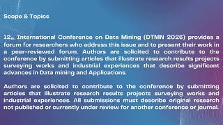 Call for Papers - 12th International Conference on Data Mining (DTMN 2026)