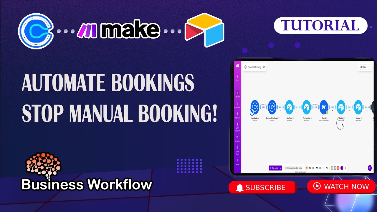 Make.com automation tutorial for tutoring cancellations with Calendly and Airtable