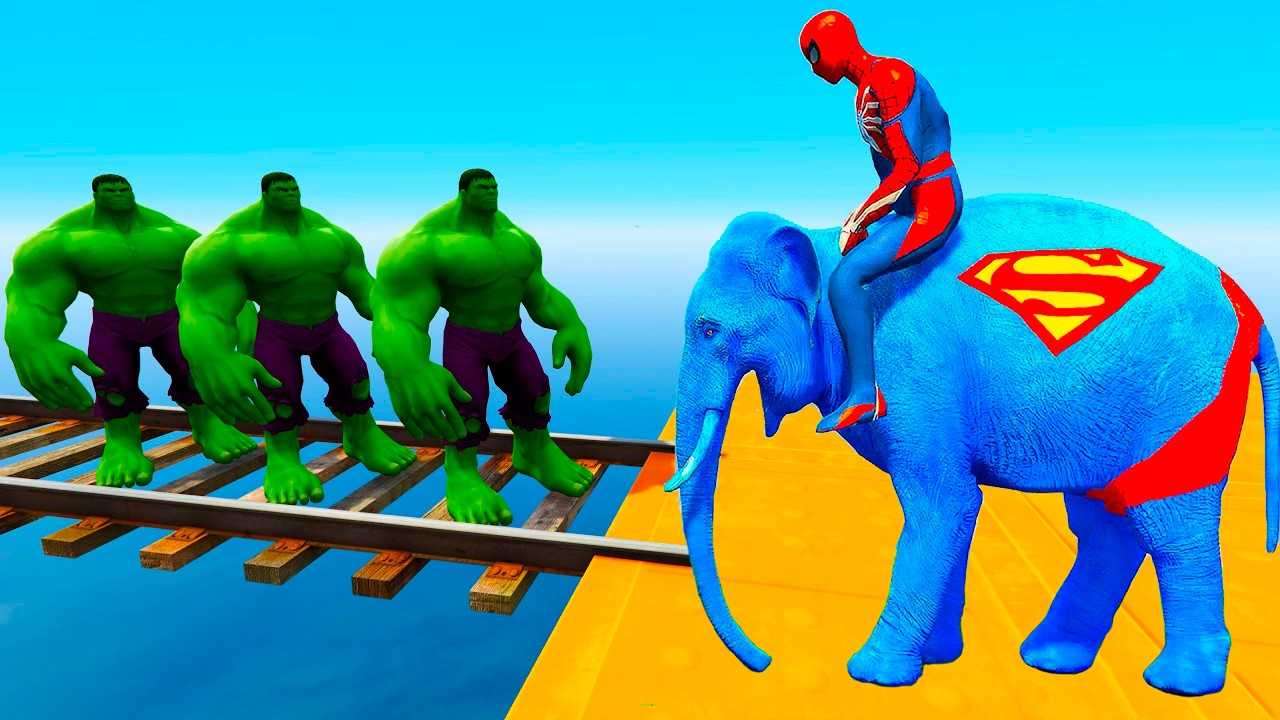 Long Slide Game With Elephant Gorilla Buffalo Hippopotamus Tiger - 3d Animal Game - Funny 3d Animals