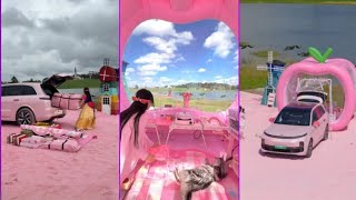 Immersive Apple Tent Camping🍎 | Lazy Girl’s Dream Getaway Inside a Giant All-Transparent Apple Tent💗 screenshot 1