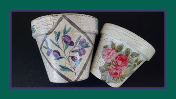 Napkin Decoupage on A  Crackled Pot