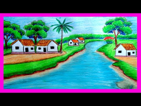 village drawing pencil color || a beautiful village drawing for competition