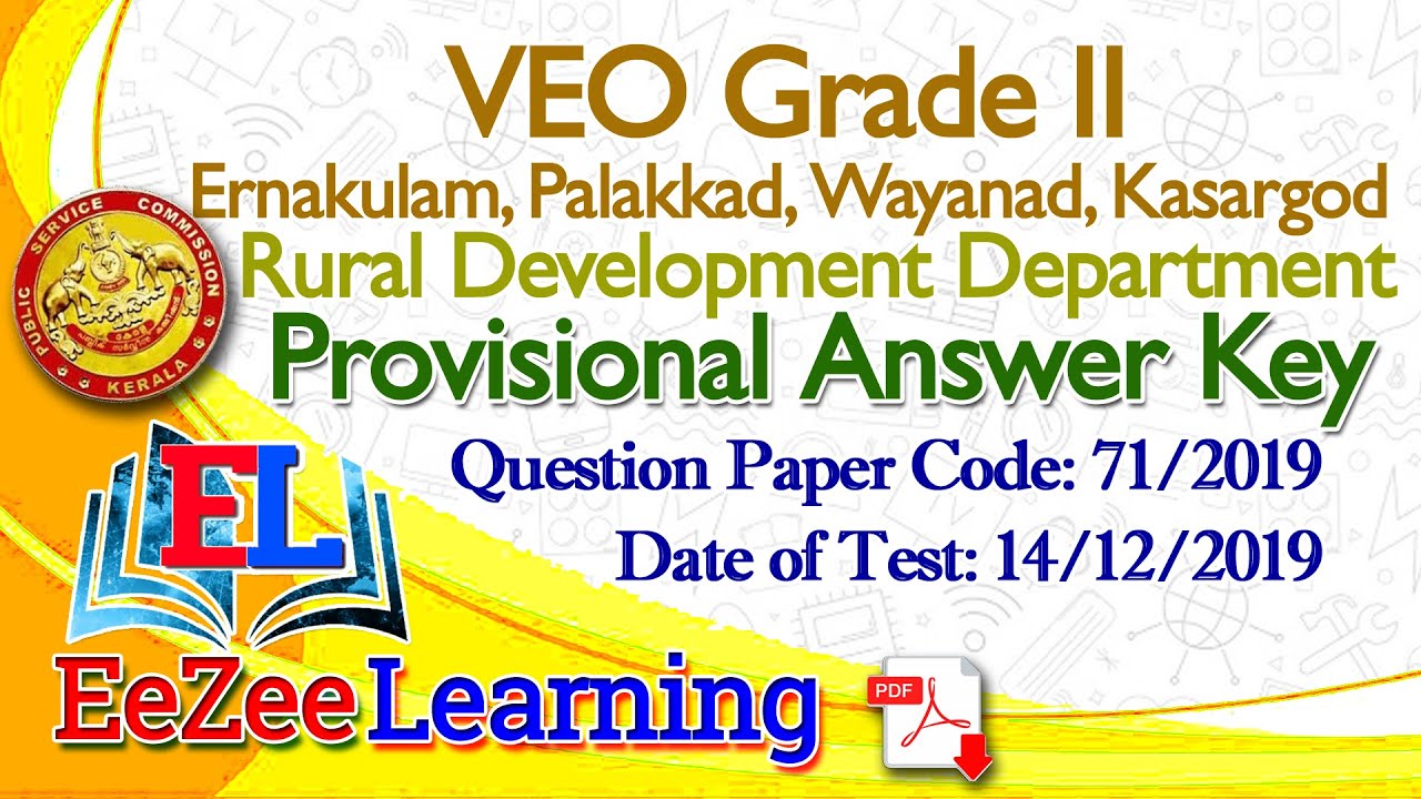 VEO Grade II | EKM, PKD, WYD, KSD | Rural Development | December 14, 2019 | Provisional Answer Key