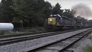 [Vintage CSX] CSX coal train, U230, by depot in Roanoke, AL ( 1992)