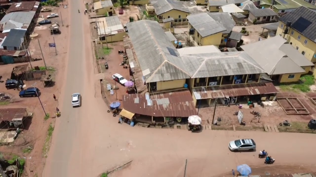 Drone is tracing some street in Uromi 