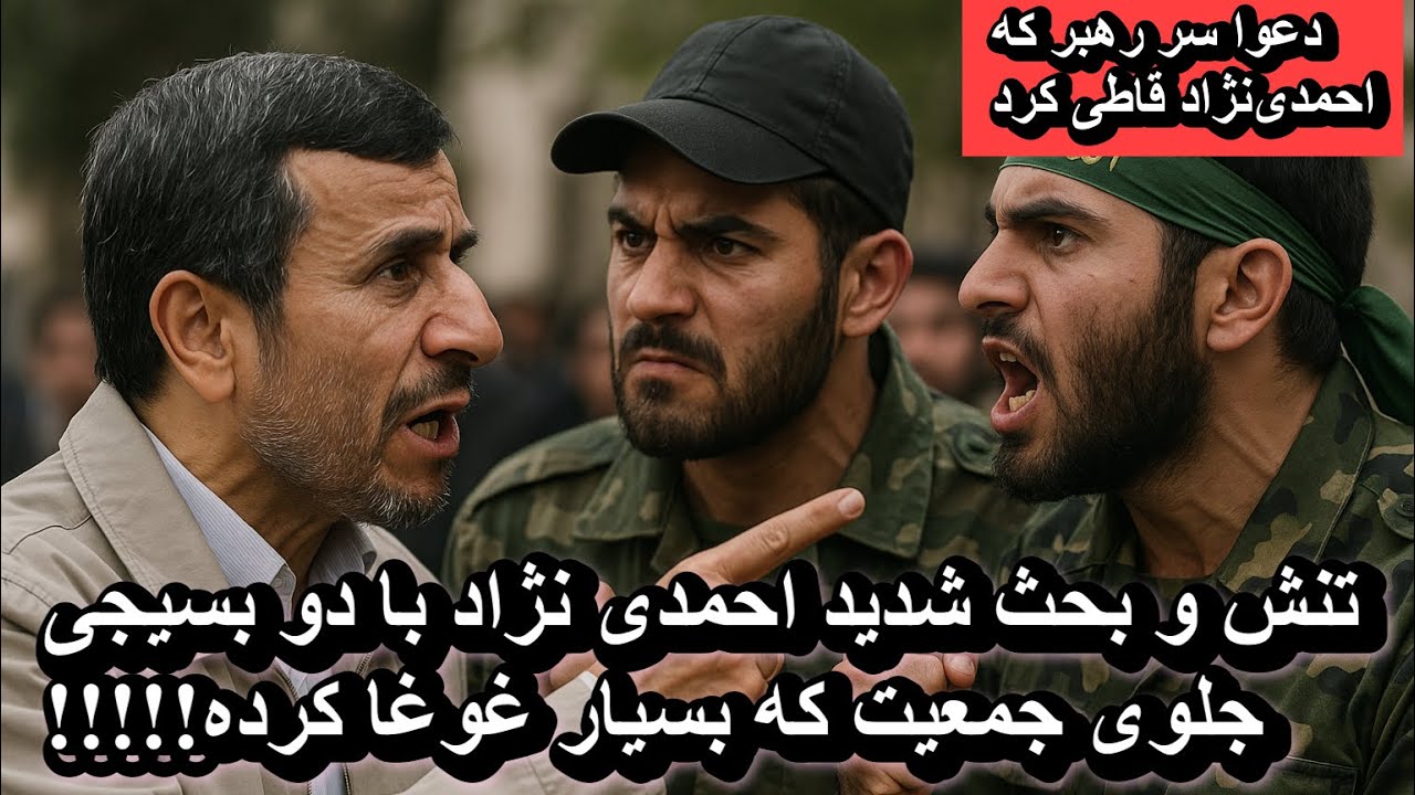 ⁣تنش و بحث شدید احمدی نژاد با دو بسیجی جلوی جمعیت که بسیار غوغا کرده!!!!!