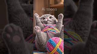 Cute Cat Playing With Yarn Loop #cat #animation