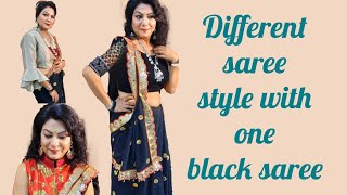 Differet saree style with one black saree| old saree styling hacks| saree looks| kanchan|