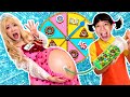 イカゲームに挑戦!お菓子ルーレットでプリンセスのお腹が巨大化して空を飛ぶ?!😱🍭