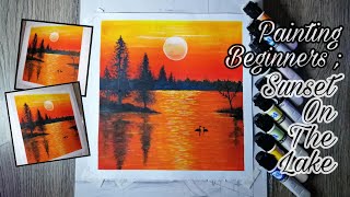 Sunset On The Lake Painting Beginners Using Basic Water Colors - Buncho