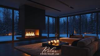 ❄️ Snowy Fireplace Jazz Night 🔥 | Cozy Winter Ambience for Study, Relax & Sleep 24/7