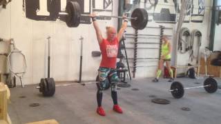 Power clean + triple split jerk at 85kg by Julie Abildgaard