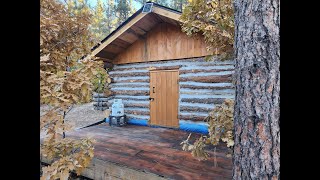 Small Cabin in the Woods Start to Finish ( 1 year build ) with solar lights installed