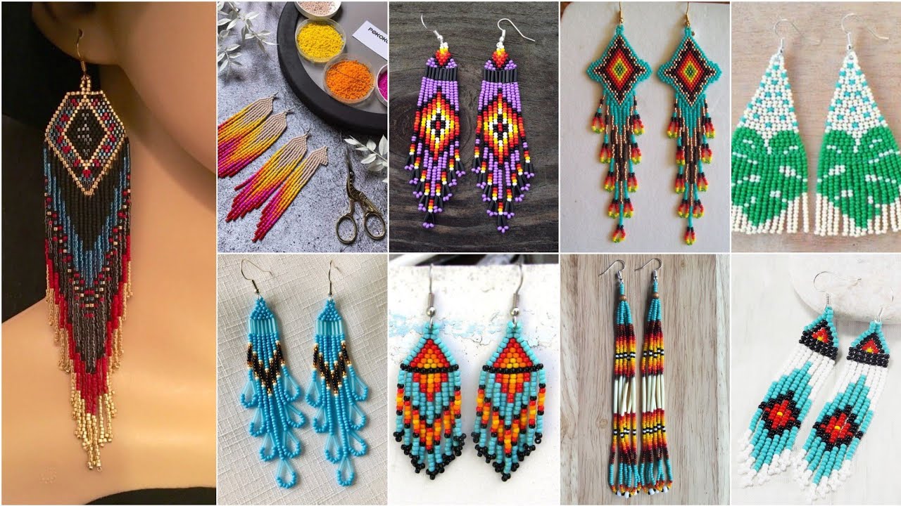 American native beeded earrings style||5 inches seed beed fringe earrings