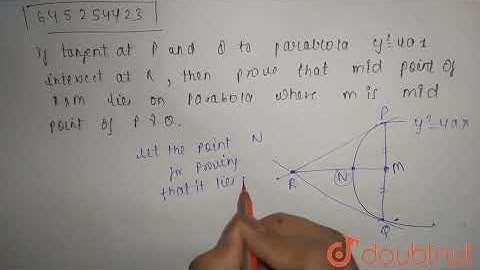 If the tangents at points P and Q of the parabola y^2 = 4ax intersect at R then prove that midpo...
