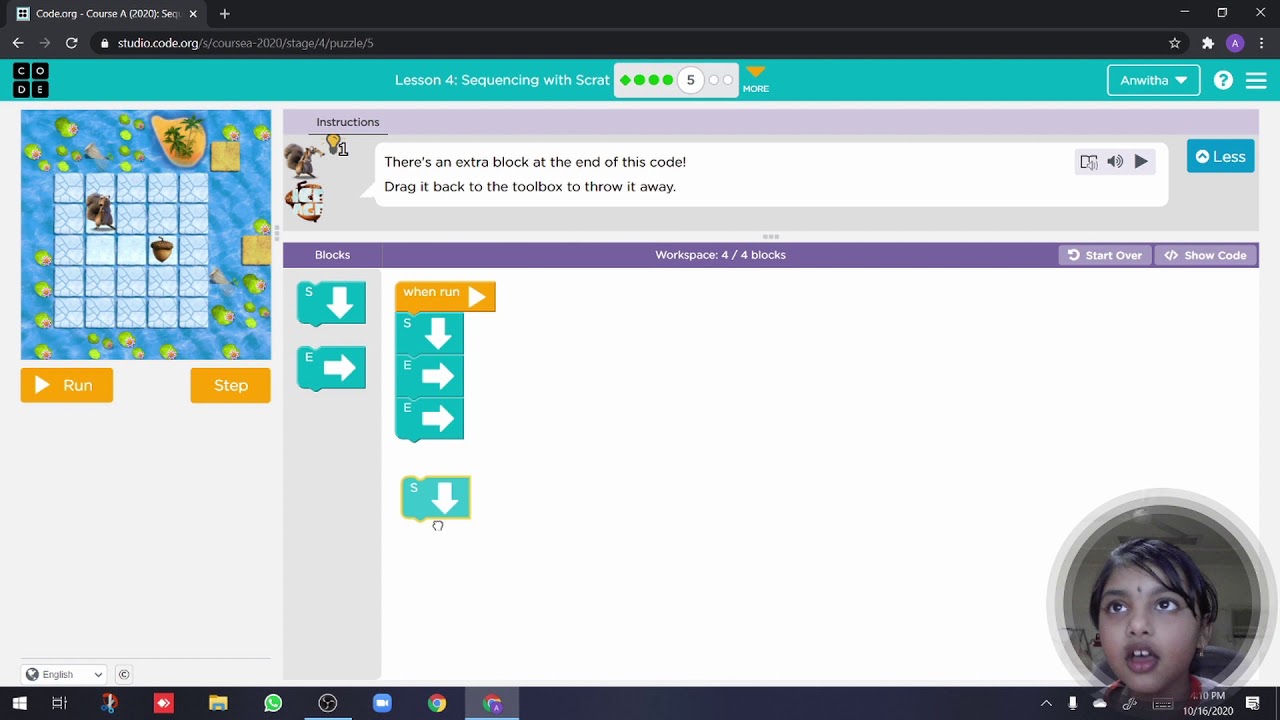 CODE ORG Course A 2020 Stage 4 Puzzle 1 7 Tutorials YouTube