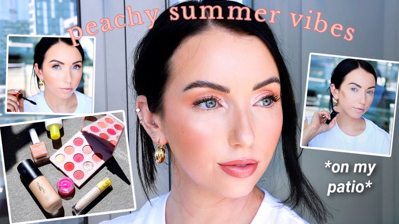 *natural lighting* summery peach makeup GRWM outside // in-depth technique