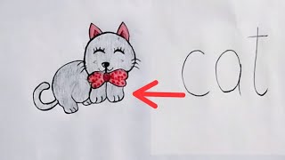 كيفية رسم قطة باستعمال كلمة cat/طريقة تحويل كلمة cat الي رسمة/ تعلم الرسم/How to draw cat easy