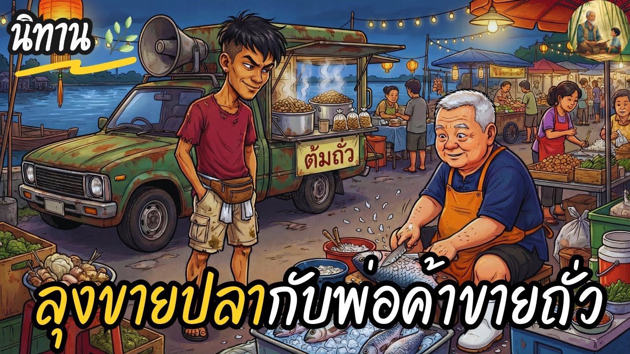 นิทาน | ลุงขายปลากับพ่อค้าขายถั่ว | สองพ่อค้าต่างสไตล์ที่ต้องมาเจอกัน กับเดิมพันผู้ชนะแห่งตลาดริมน้ำ