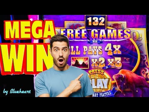 WOW! BUFFALO DIAMOND slot machine 132 FREE SPINS at 4x HUGE BONUS WIN!