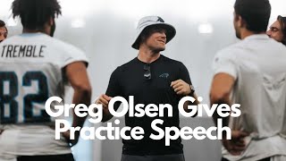 Former Tight End Greg Olsen gives a passionate practice speech to the current Carolina Panthers team