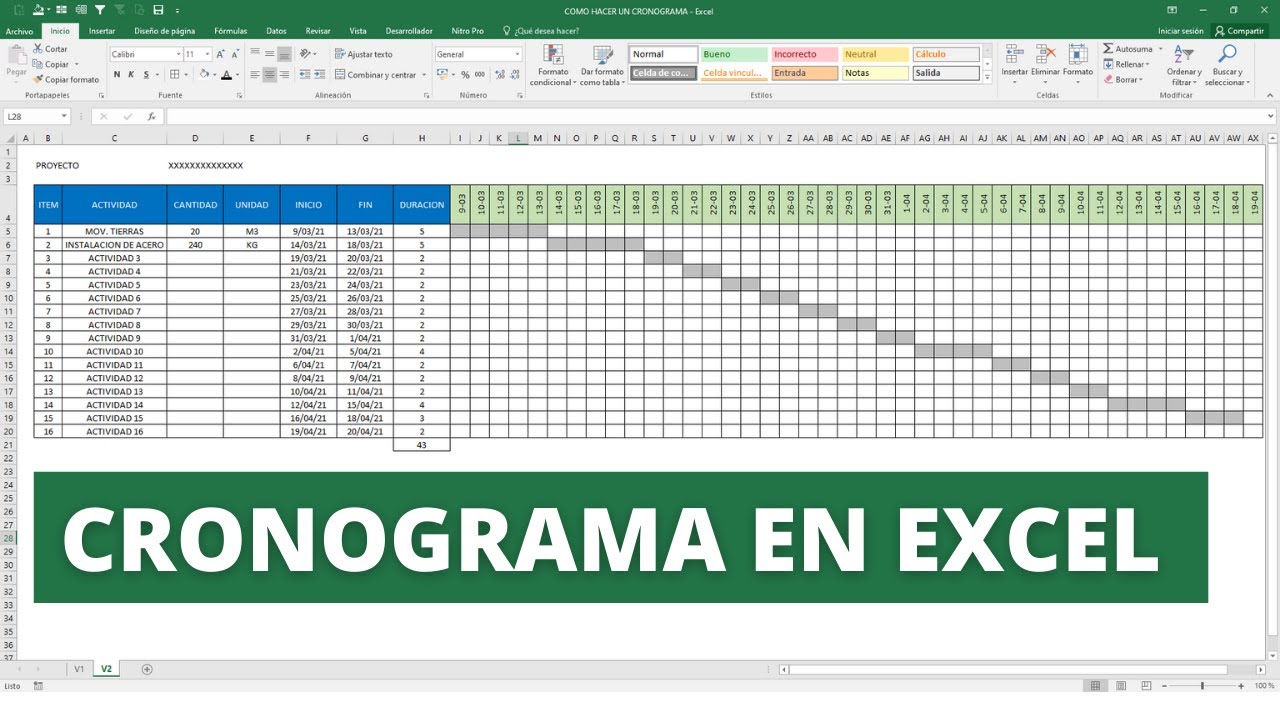 COMO HACER EL CRONOGRAMA EN EXCEL - YouTube