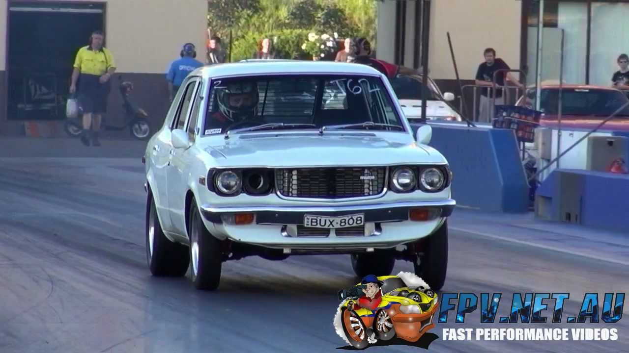 MAZDA RX3 13B BUX808 RUNS 12.22 @ 121 MPH SYDNEY DRAGWAY 6.3.2013 - YouTube