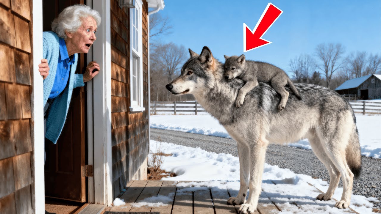 Wolf Mom Carrying Her Cub Knocks on an Old Woman’s Door - Begs for Help from the One Everyone Forgot