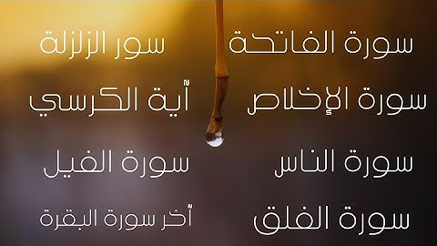 سورة الفاتحة سورة الإخلاص سورة الناس سورة الفلق سورة الزلزلة سورة الفيل آيات الكرسي