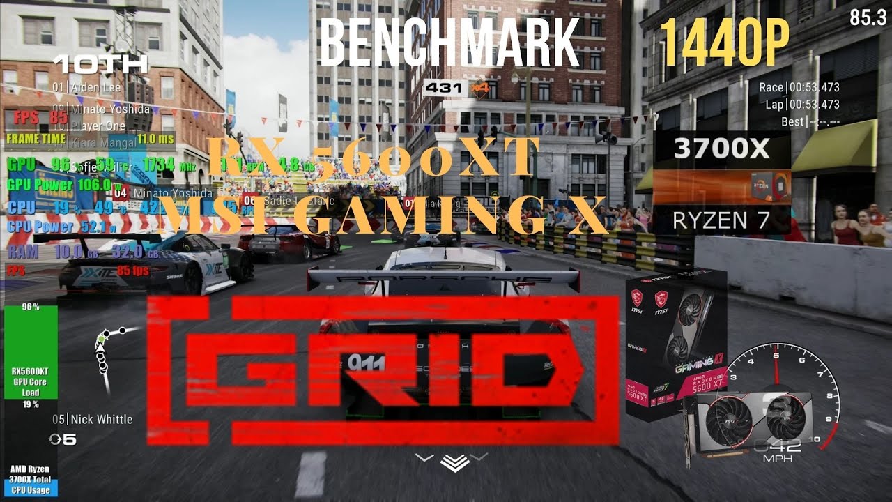 GRID (2019) RX 5600 XT MSI GAMING X Benchmark Ryzen 3700x 1440p