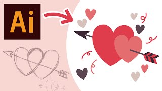 Two hearts with arrow - Speed Drawing / Sketch to Vector / Valentine's Day Illustration