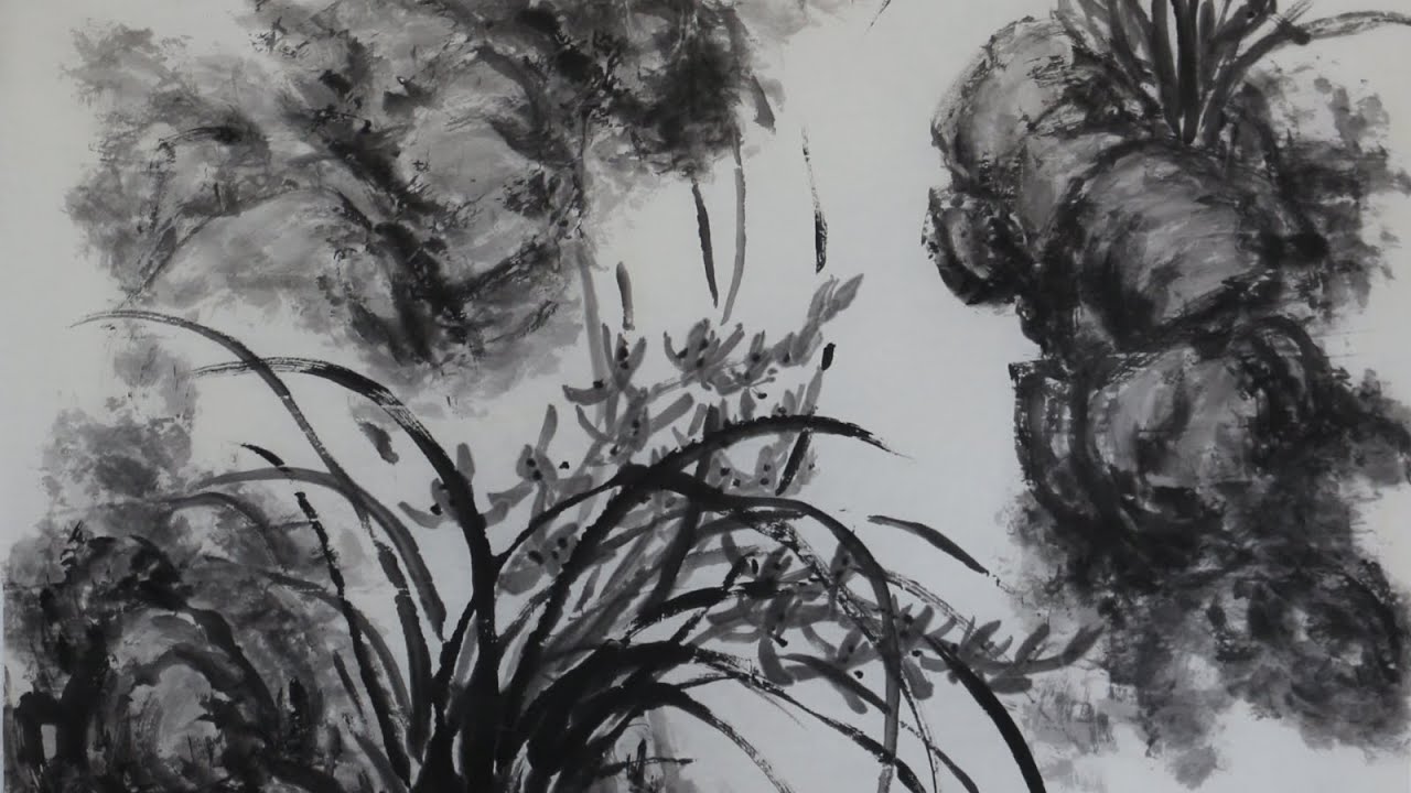 Chinese Ink Wash Painting of Flower and Landscape – The Artwork 