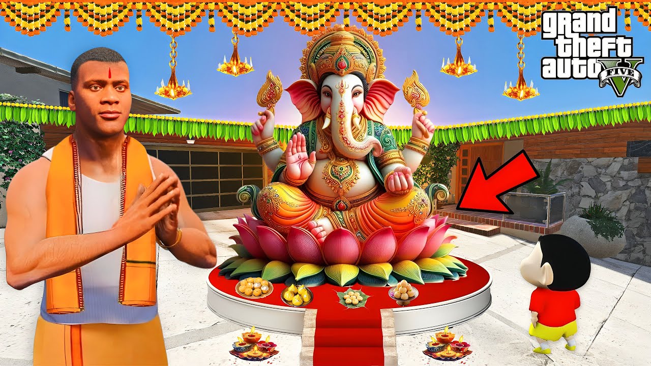 GTA V : Franklin & Shinchan Welcome Lord Ganesha in Los Santos in GTA 5 ! in Telugu