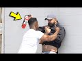 Stop smoking prank with fire extinguisher