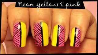 Neon Yellow Pink nail art