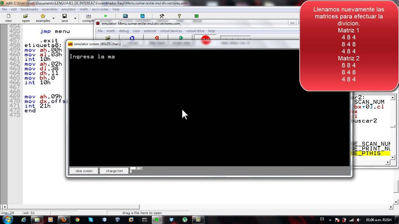 Operaciones con matrices en Lenguaje Ensamblador - YouTube