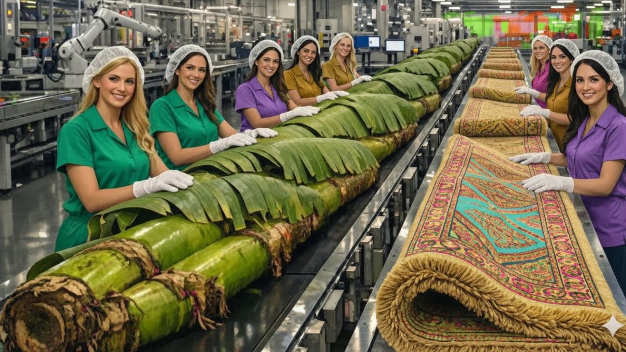 Engineering Marvel: Inside a Modern Banana Stem Processing Factory & Carpet Production Process