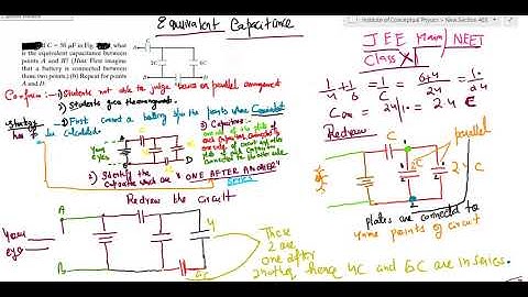If C = 50 µF in Fig. 25-52, what is the equivalent capacitance between points A and B? (Hint: First