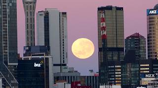 Moon Sets Behind Auckland 4K