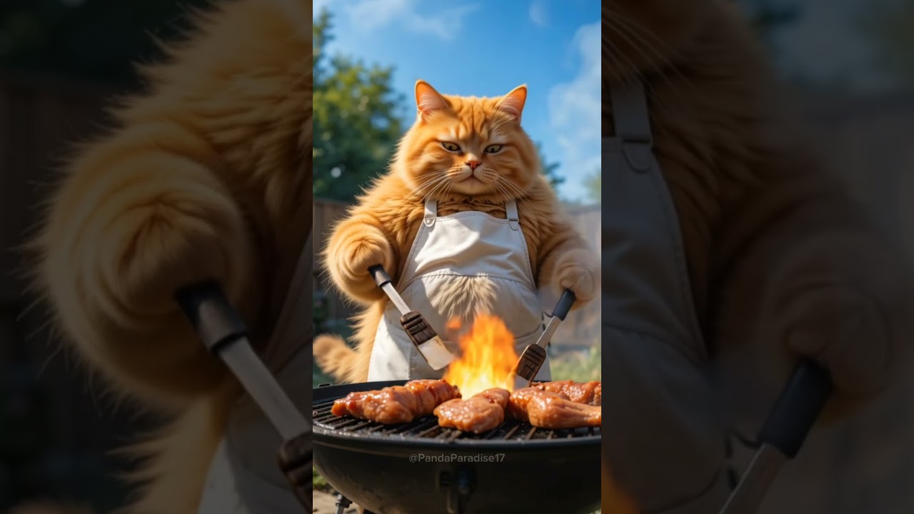 Cute Cat Cooking Duck