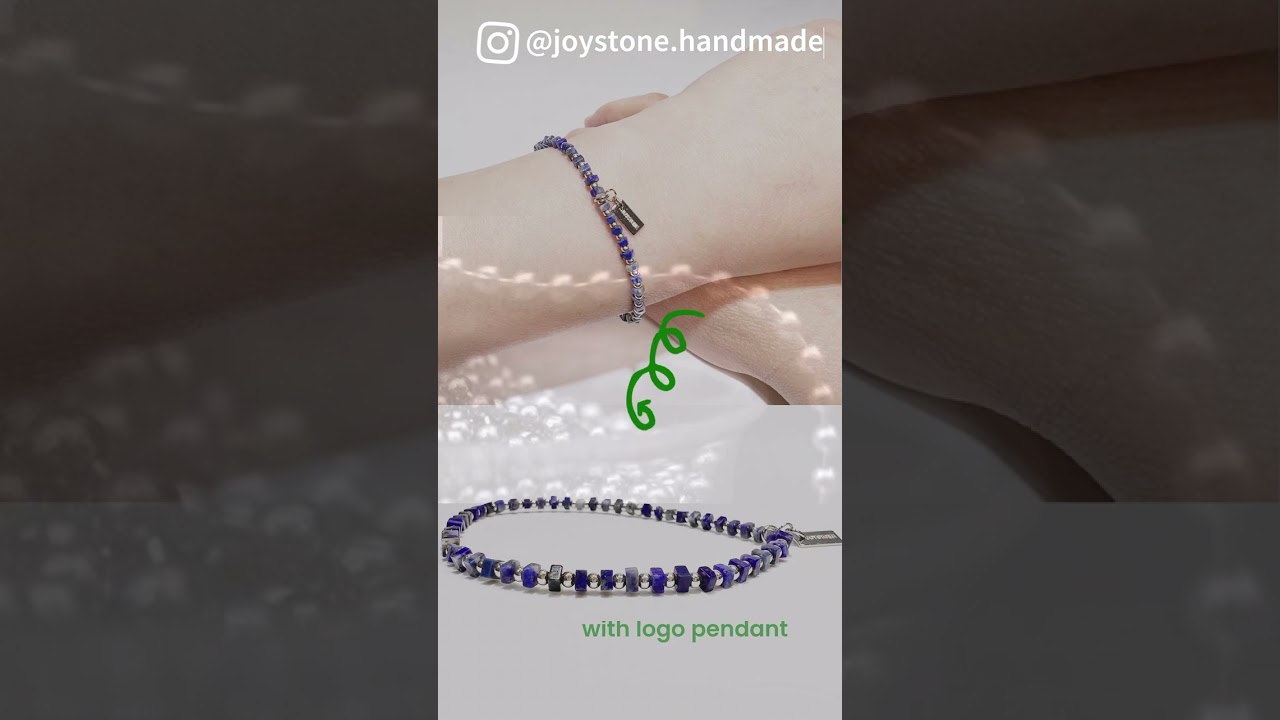 Thin Bracelet 925 Silver Balls Lazurite Tigerite Stretch Cube Logo Pendant 925銀水晶手串 銀珠x青金石 虎眼石
