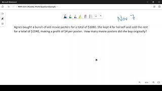MHF Unit 3 - Profit Word Problem, example 2