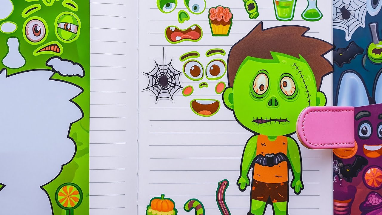 Paper DIY with Sticker Book Decorate Monsters Vampire Zombi Mix & Match Make a Face Step by Step