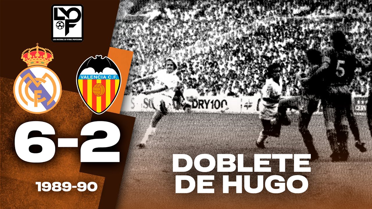ASISTENCIA y DOBLETE de HUGO SÁNCHEZ 👑 Real Madrid 6-2 Valencia 🦇 Temporada 1989-90 - 17/9/1989