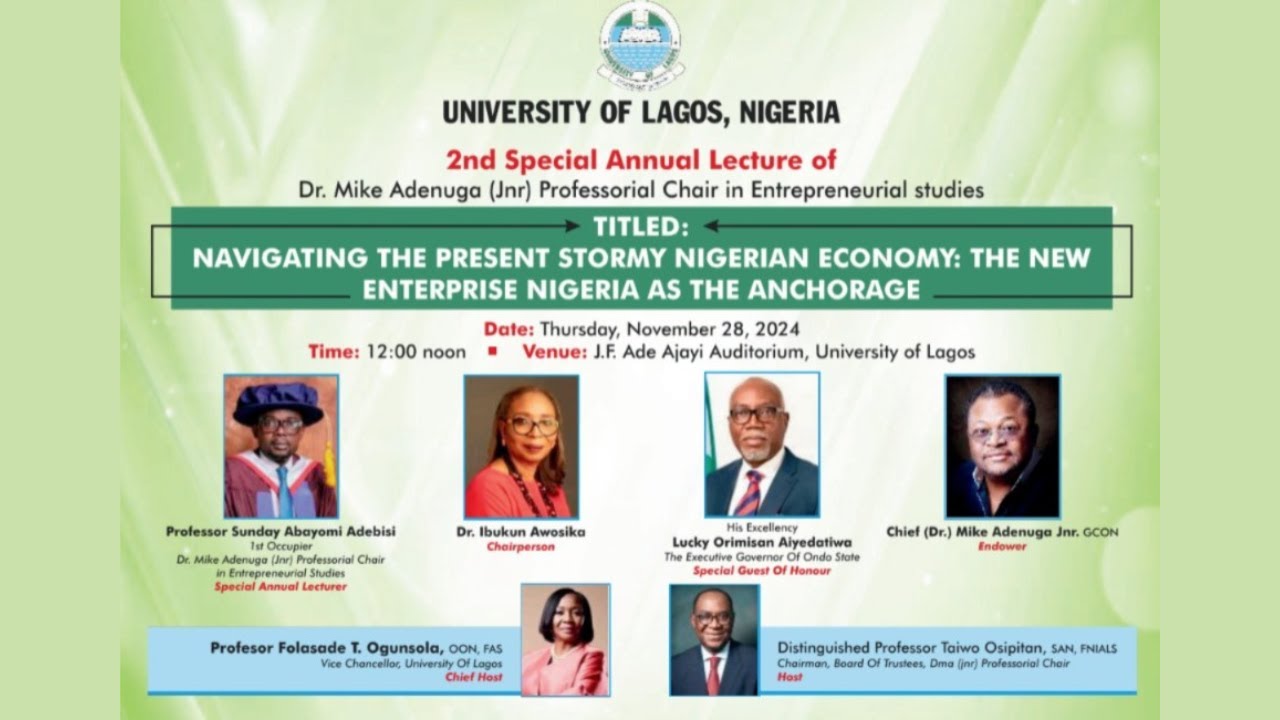 Still from 2nd Annual Lecture of Dr. Mike Adenuga (Jnr) Professorial Chair in Entrepreneurial Studies