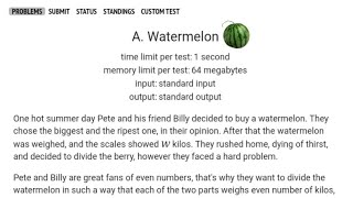 watermelon problem codeforces solution in c++ [English]