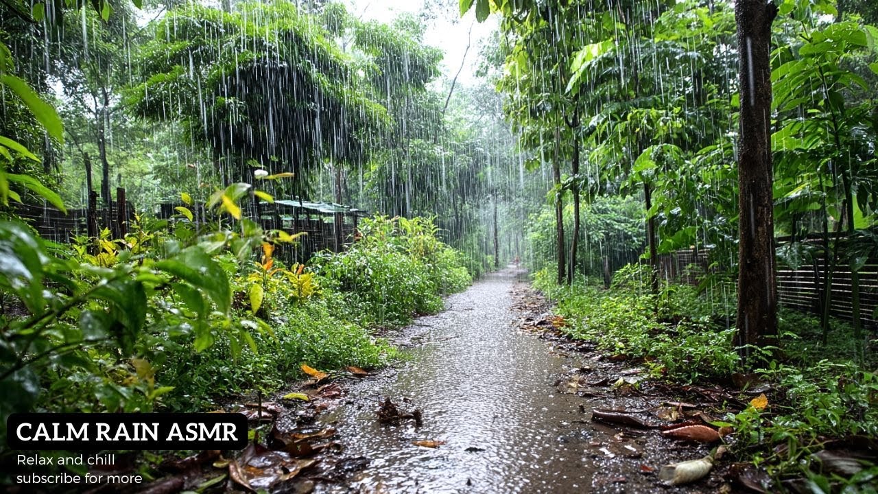 Tropical Forest Trail During Steady Rainfall With Dense Vegetation - Tranquil Nature ASMR