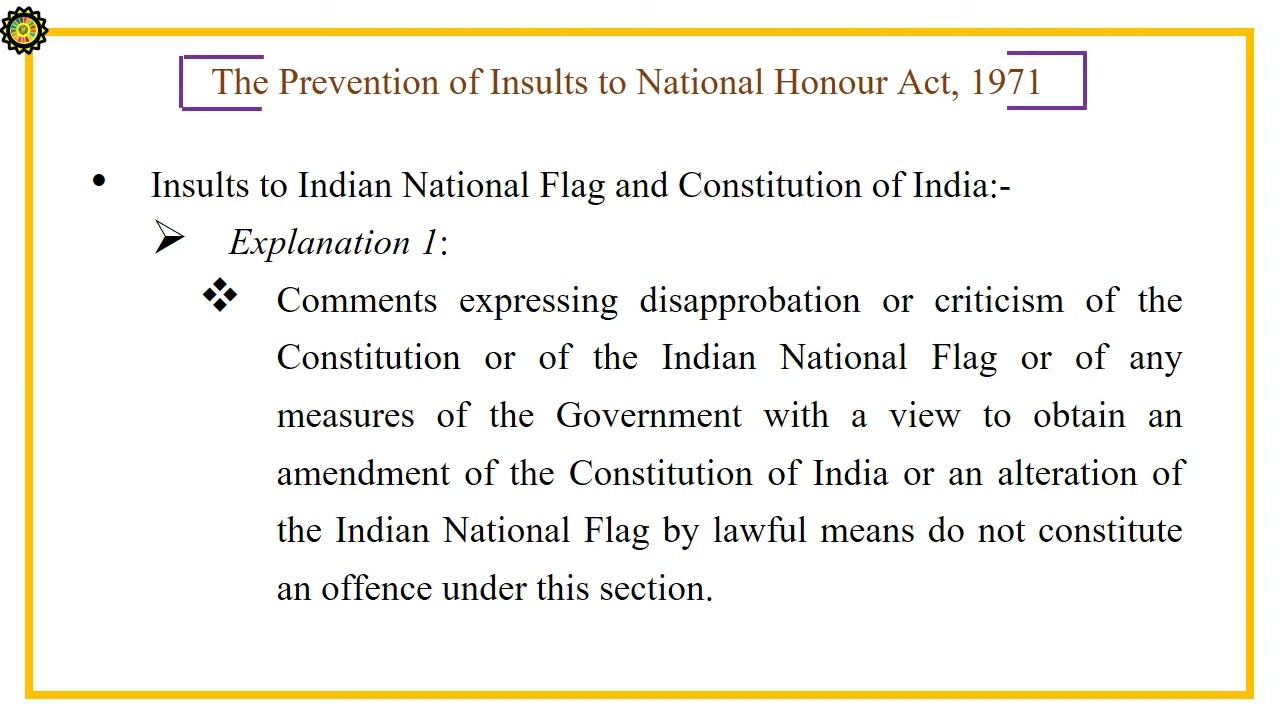  PREVENTION OF INSULTS TO NATIONAL HONOUR ACT, 1971