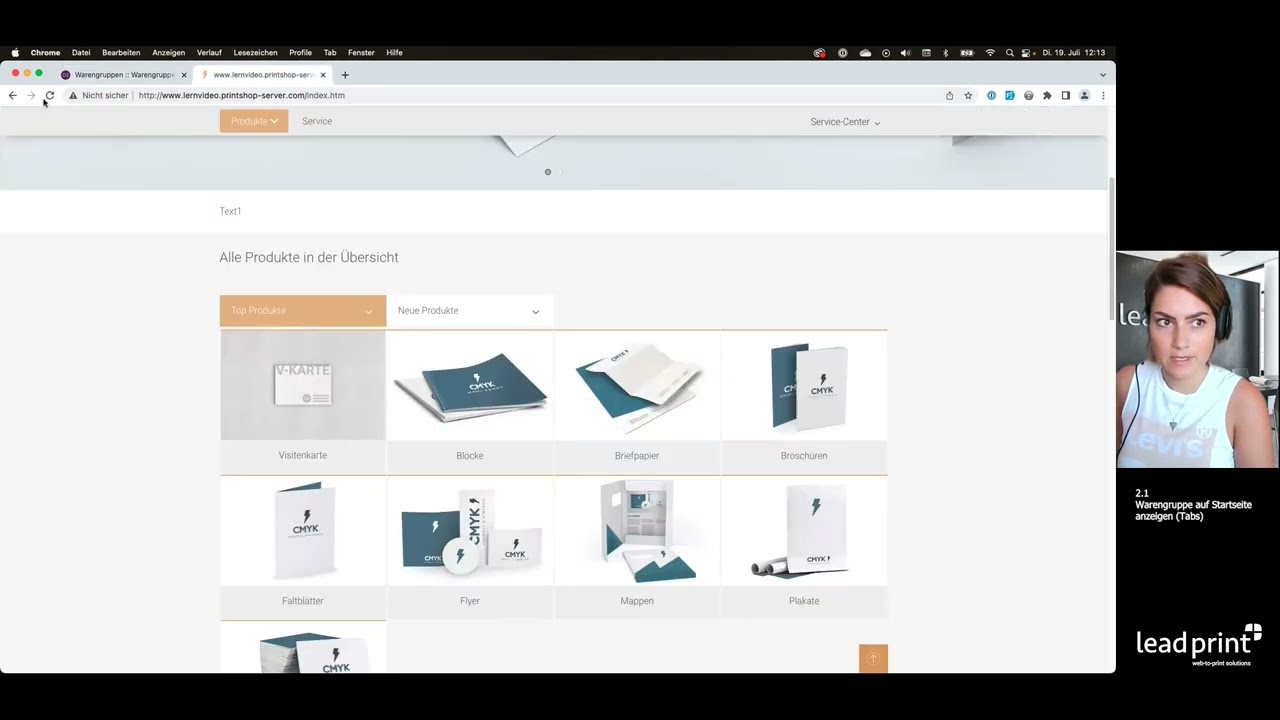 Lead-Print DRUCKSHOP Tutorial 2.1.3: Warengruppen auf Startseite anzeigen (Tabs)